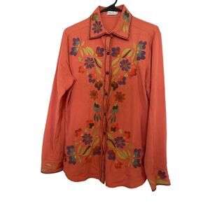 Tasha Polizzi Embroidered Floral Orange Pearl Snap Medium Women Western Shirt